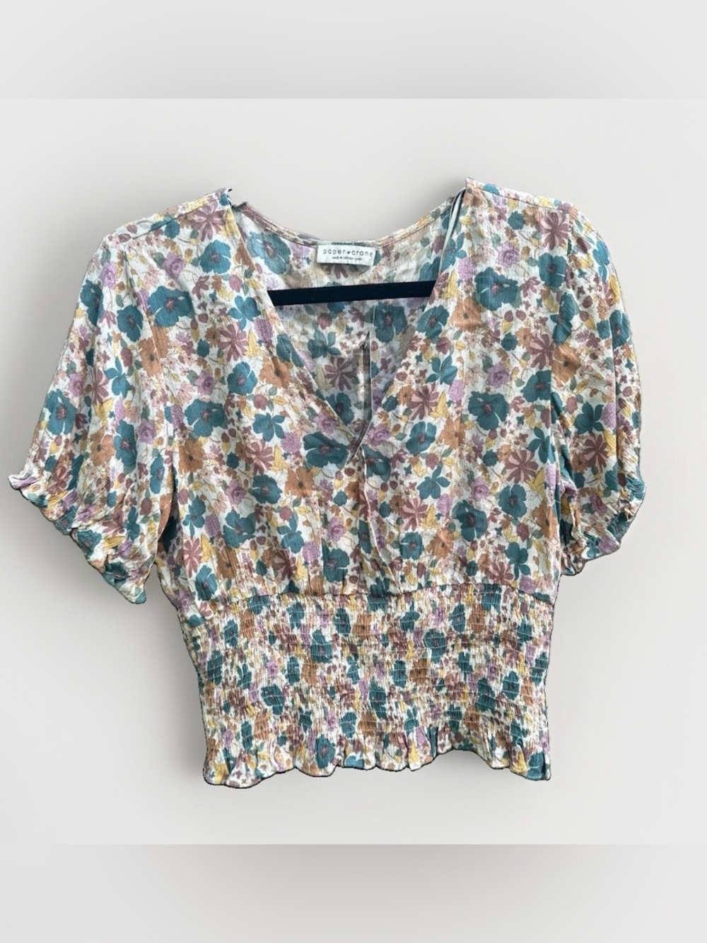 NWT Women's‎ Paper Crane Short Sleeve Flower Print Top Size L